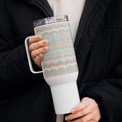 Warm Wavy Stripes Tumbler, Premium Beach Buddy Travel Cup, Insulated Tumbler with Handle, 40 oz., Extra Large