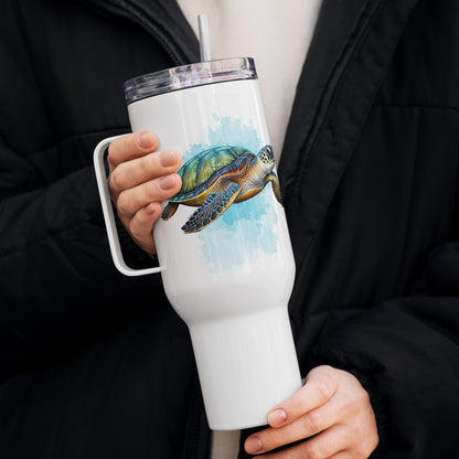 Sea Turtle Tumbler, Premium Beach Buddy Travel Cup, Insulated Tumbler with Handle, 40 oz., Extra Large