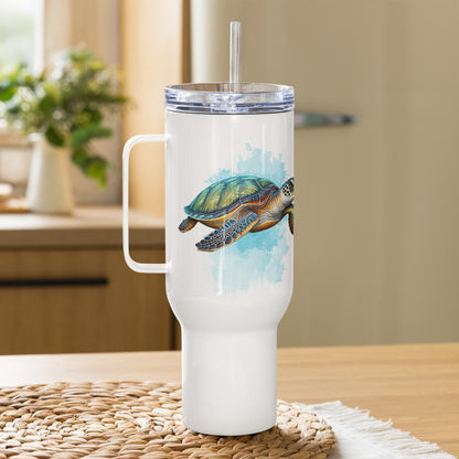 Sea Turtle Tumbler, Premium Beach Buddy Travel Cup, Insulated Tumbler with Handle, 40 oz., Extra Large